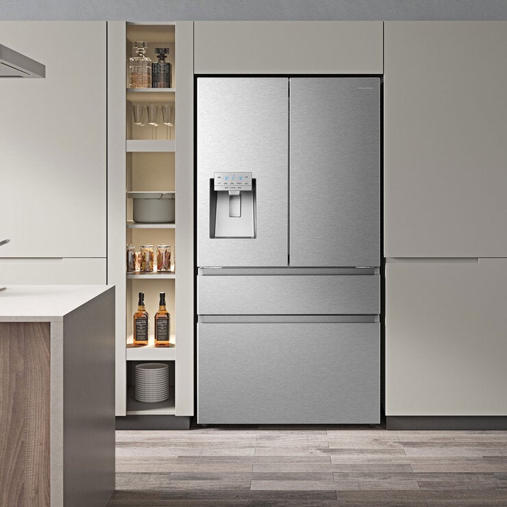 Hisense RF728N4SASE, Multidoor W3 with Non Plumbed Water and Ice Dispenser, E Rated in Stainless Steel