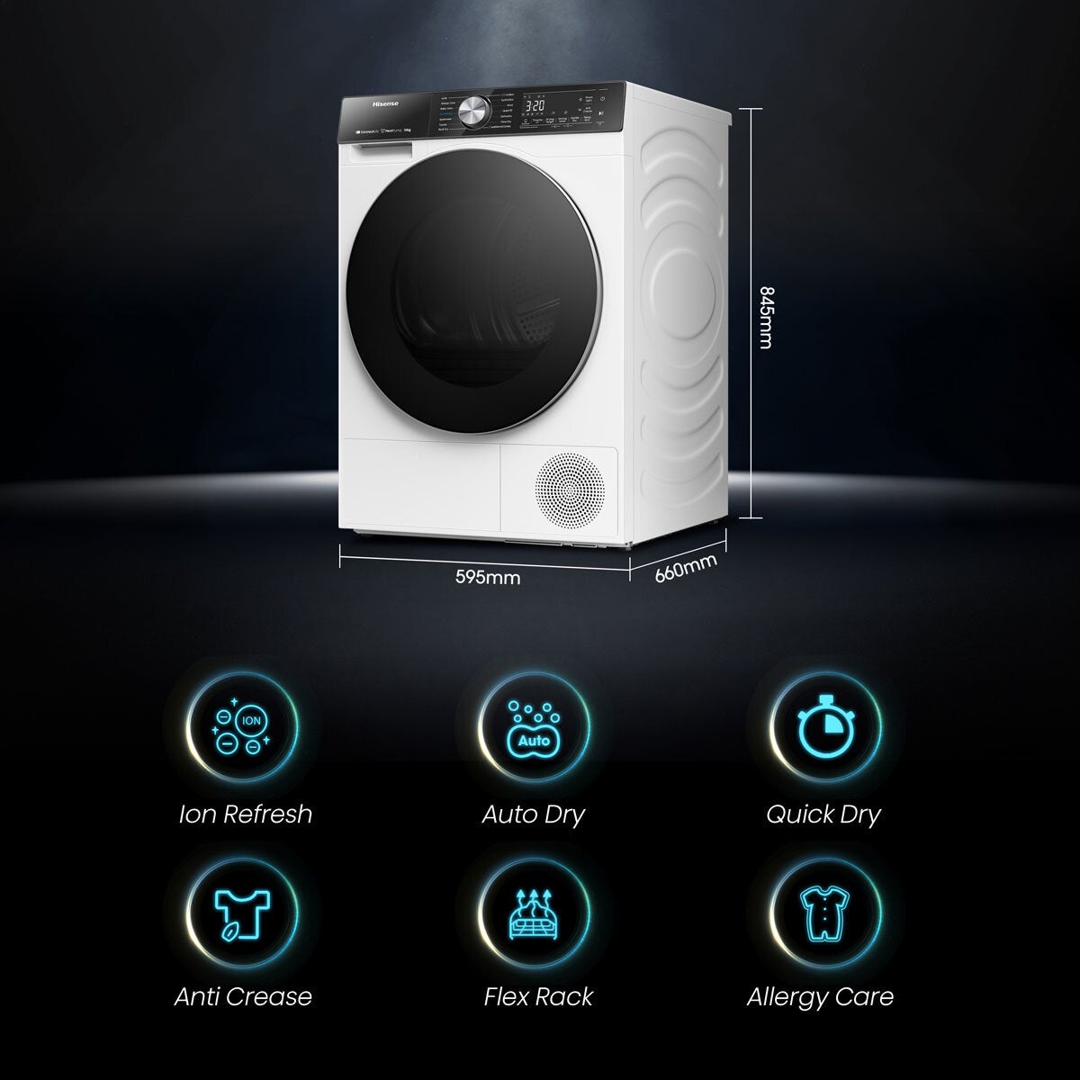 Hisense DH5S102BW, 10kg Heat Pump Tumble Dryer, A+++ Rated in White