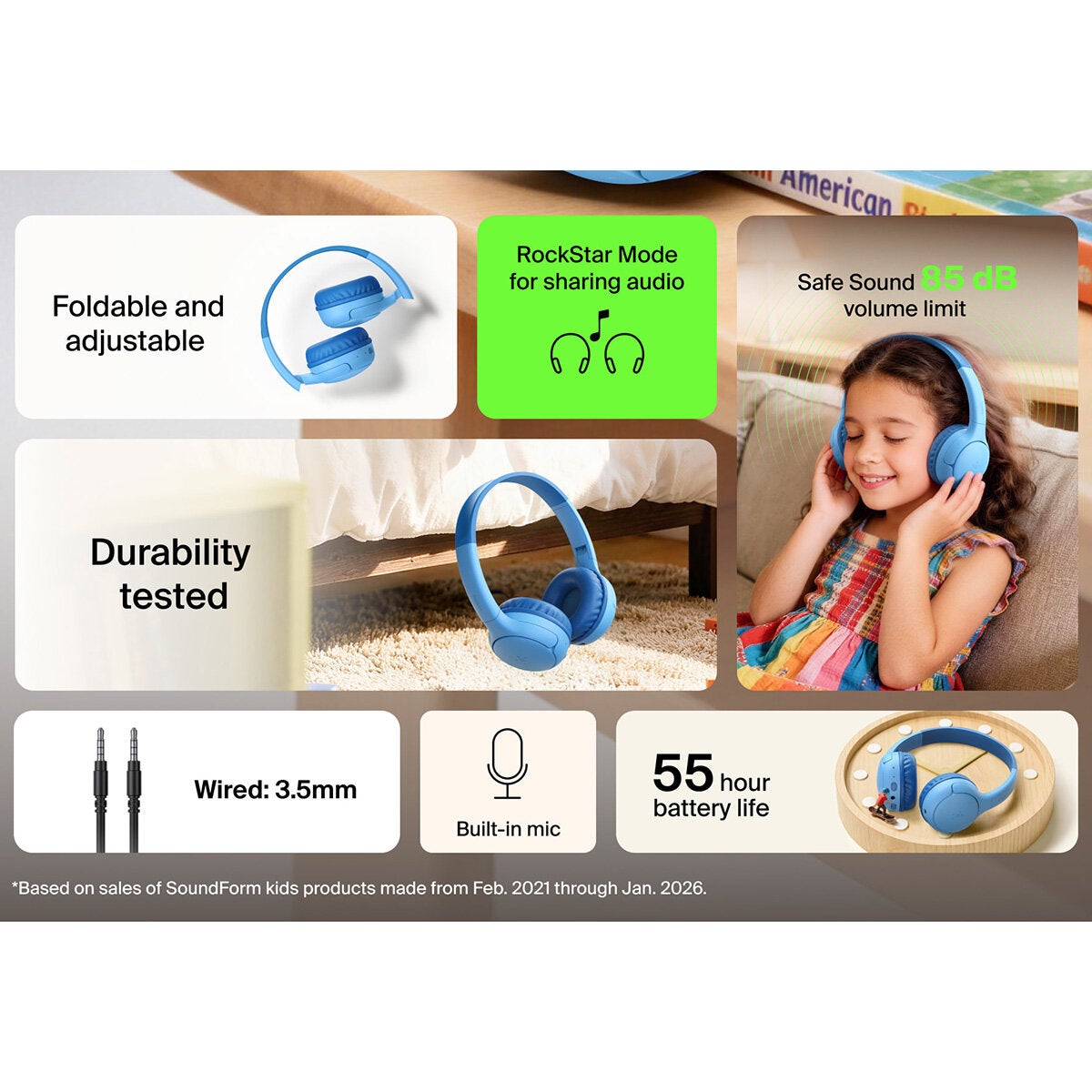 Belkin Soundform Mini 2 Wireless Kids Headphones with Travel Case