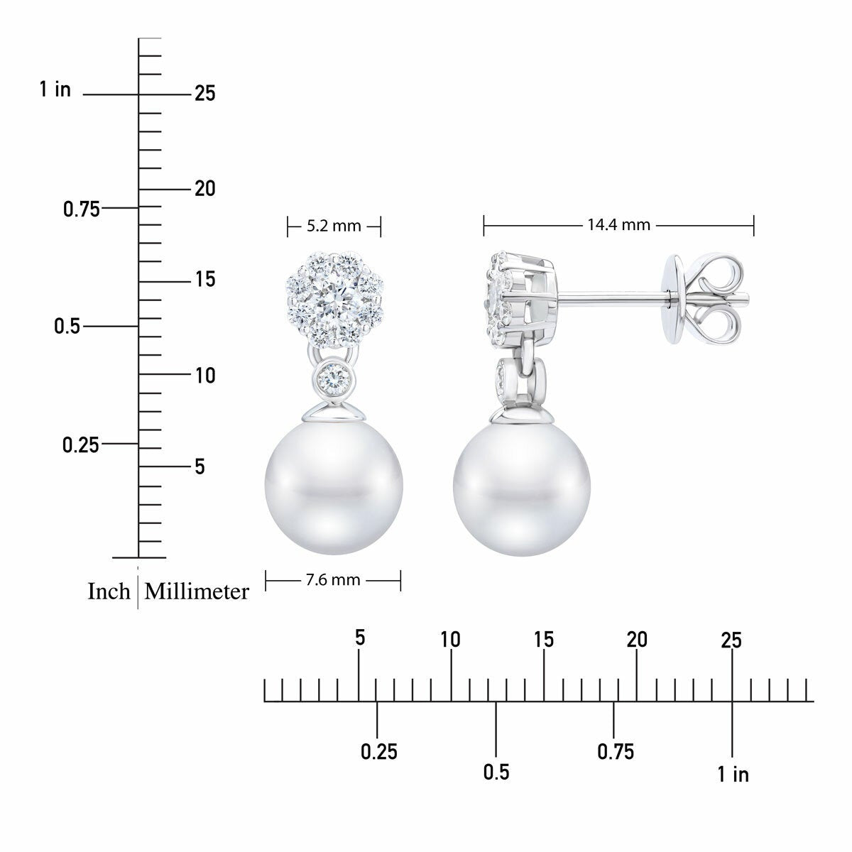 7-7.5mm Akoya Pearl & 0.45ctw Diamond Earrings, 14ct White Gold