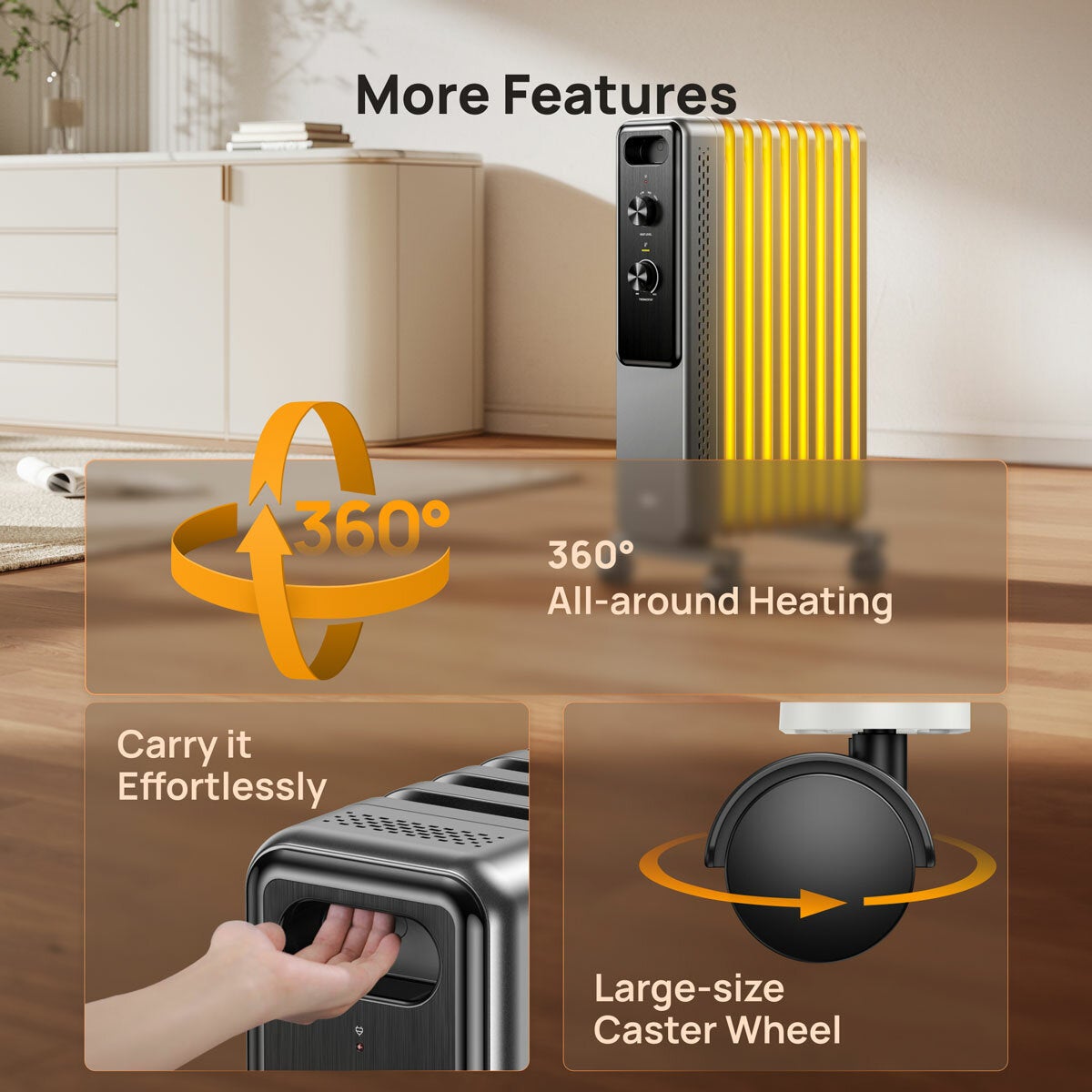 Dreo DR-HSH033 9 Fins 2000W Oil Filled Radiator With Knob Control