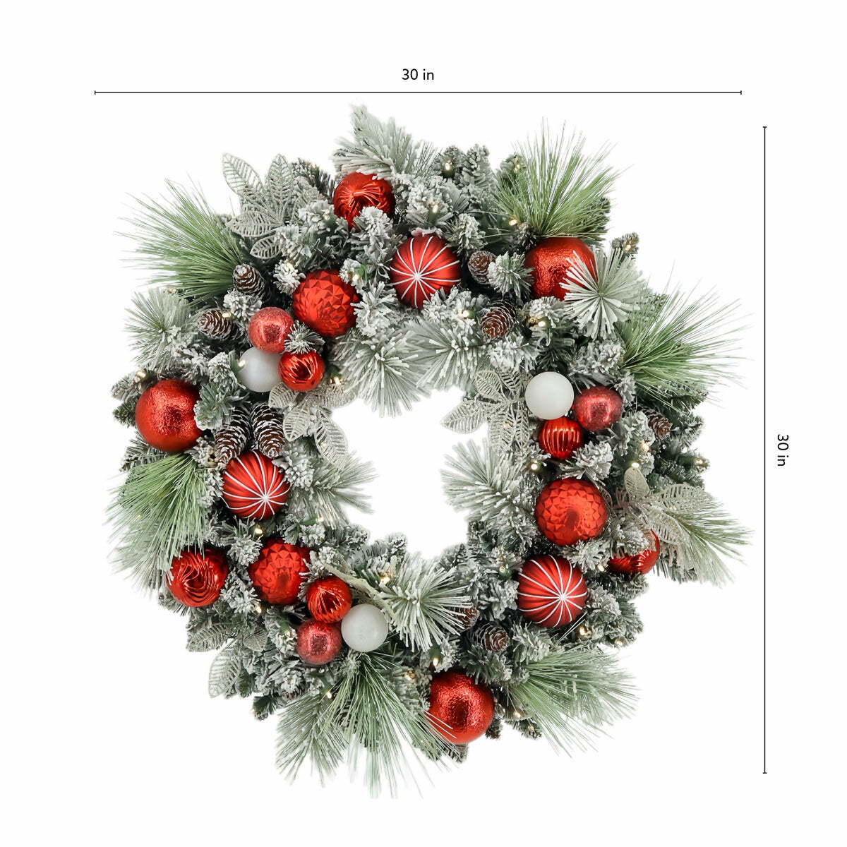 30 Inch Pre-Lit Flocked Christmas Wreath