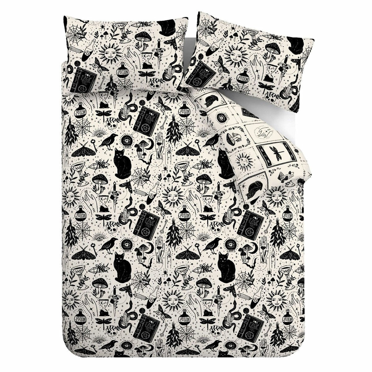 Catherine Lansfield Black Enchanted Witchcraft Duvet Cover Set In 3 Sizes