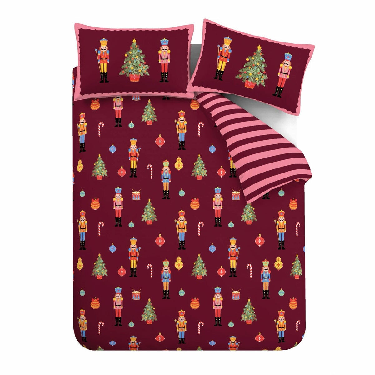 Catherine Lansfield Christmas Nutcracker Stripe Reversible Duvet Cover Set In 3 Sizes