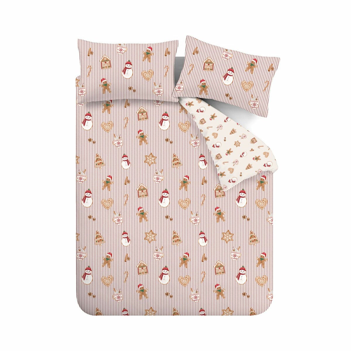 Catherine Lansfield Christmas Gingerbread Stripe Reversible Duvet Cover Set In 3 Sizes
