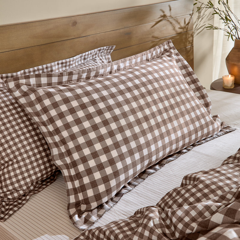 Barton Brown Gingham Check Duvet Cover Set | Chocolate Bedding | Yard – Riva Home