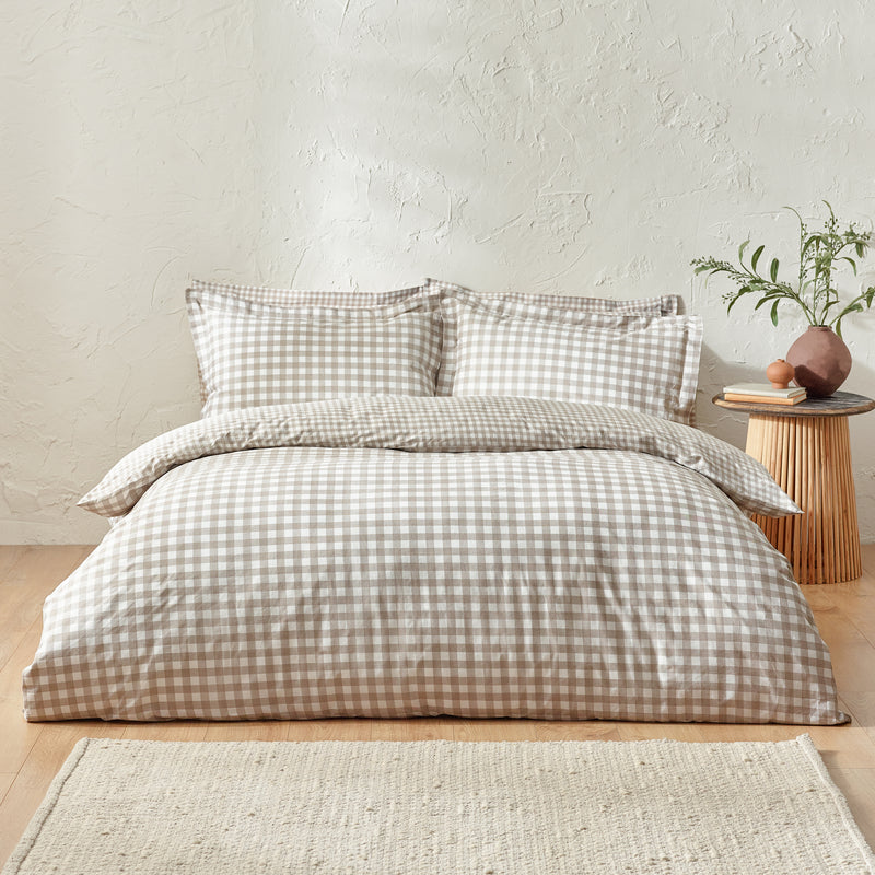 Barton Beige Gingham Check Duvet Cover Set | Natural Bedding | Yard – Riva Home