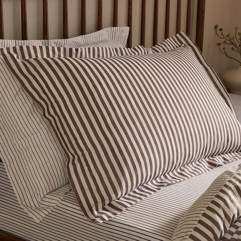 Hebden Brown Stripe 100% Cotton Duvet Cover Set | Espresso Brown Bedding | Yard – Riva Home