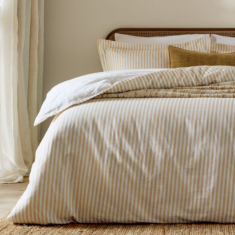 Hebden Yellow Stripe 100% Cotton Duvet Cover Set | Honey Yellow Bedding | Yard – Riva Home