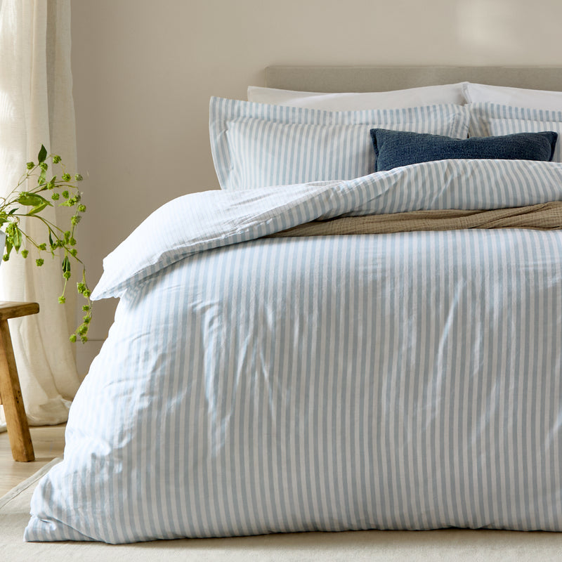Hebden Blue Stripe 100% Cotton Duvet Cover Set | Mineral Blue Bedding | Yard – Riva Home