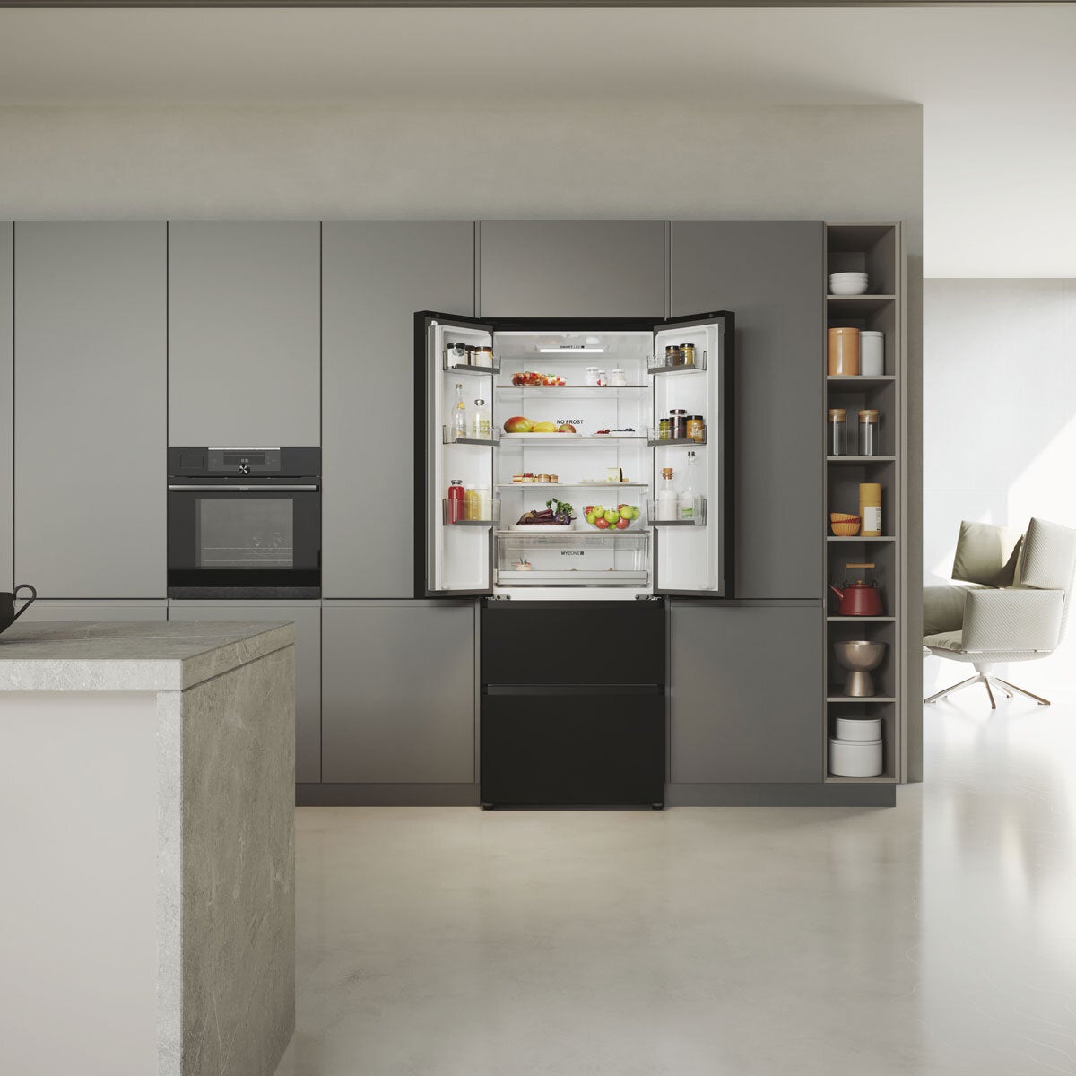 Haier Series 5 HFR5719ENPB, Multidoor Fridge Freezer, E Rated in Black