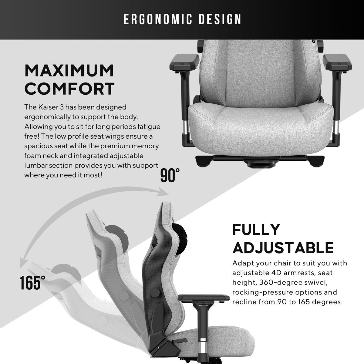 anda seaT Kaiser Series 3 Large Fabric Gaming Chair, Grey
