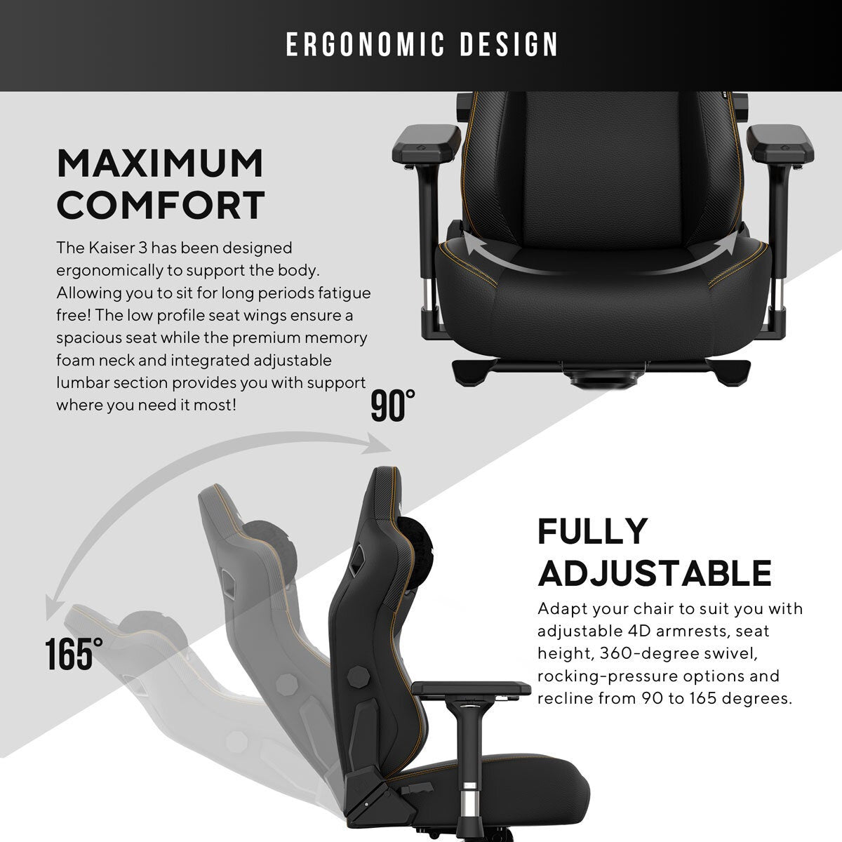 anda seaT Kaiser Series 3 Extra Large Gaming Chair, Black
