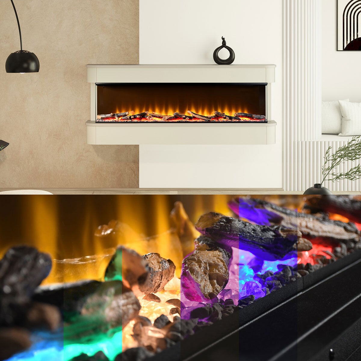 Flare Juliette 3-Sided Wall Mounted Electric Fireplace in Cream, 2kW