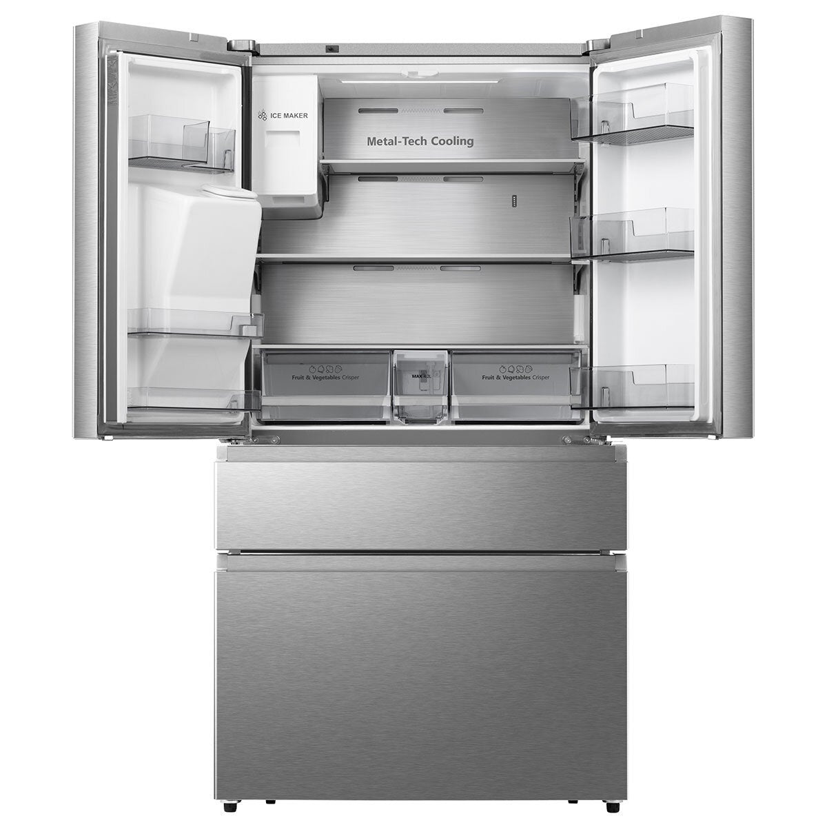 Hisense RF728N4SASE, Multidoor W3 with Non Plumbed Water and Ice Dispenser, E Rated in Stainless Steel