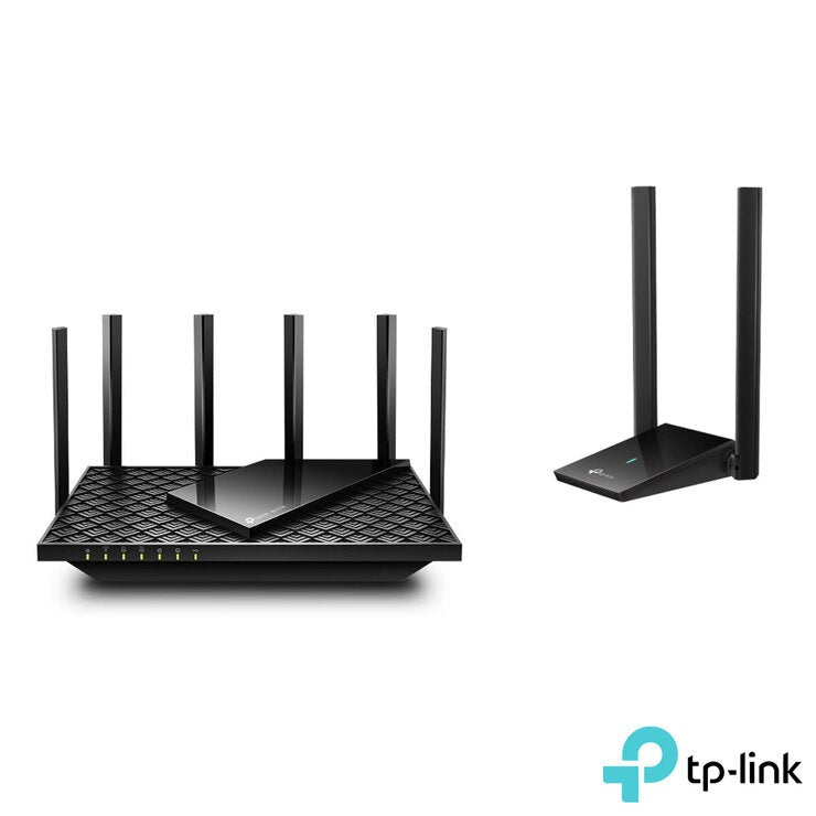 TP-Link Archer AX75E Tri-Band WiFi 6E Router, AXE5400 + TP-Link Archer TX20U Dual Antennas High Gain Wireless USB Adapter, AX1800