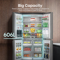 Hisense RQ758N4SWSE, Pureflat Multidoor Fridge Freezer, E Rated in Silver