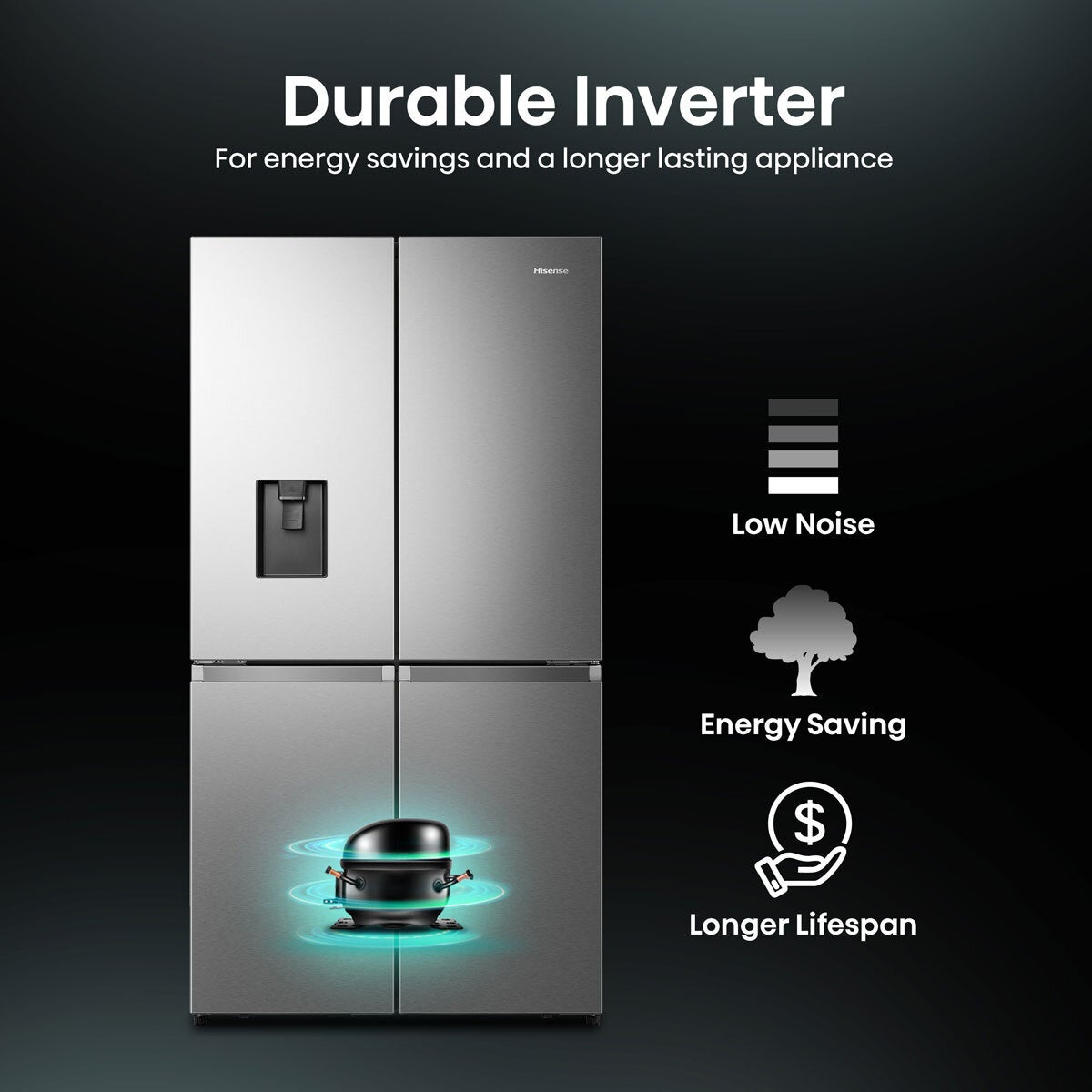 Hisense RQ758N4SWSE, Pureflat Multidoor Fridge Freezer, E Rated in Silver