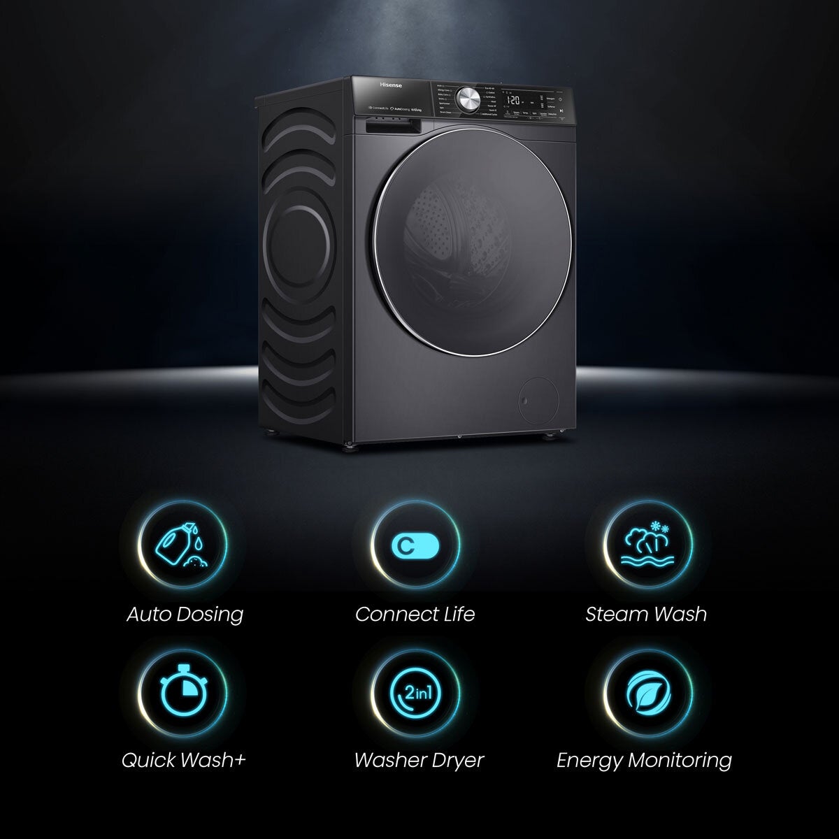 Hisense WD5S1045BB 10.5/6kg, Washer Dryer, D Rated in Black