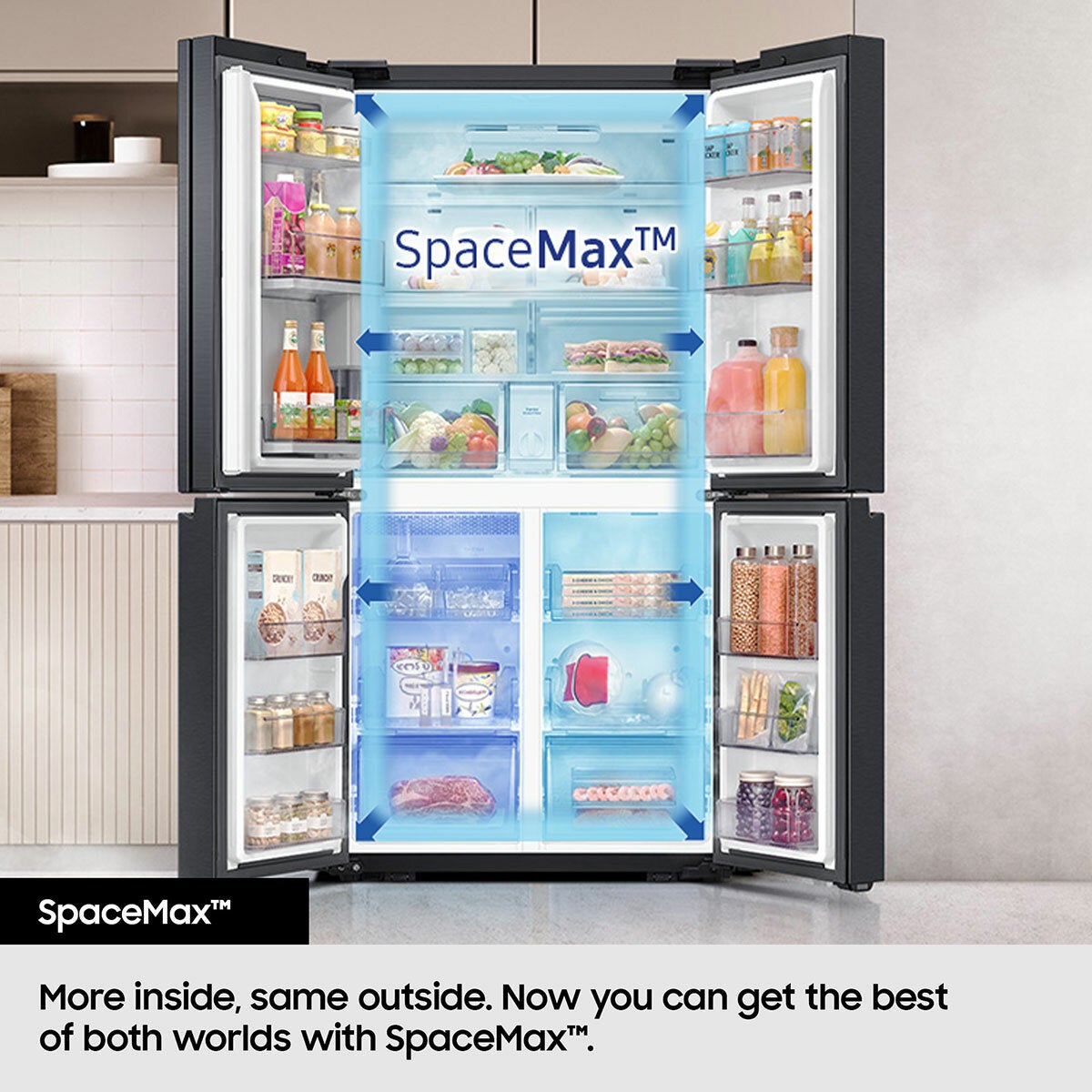 Samsung SpaceMax RF65DB970E22EU 645L Smart Multi Door Fridge Freezer, E Rated in Clean Black