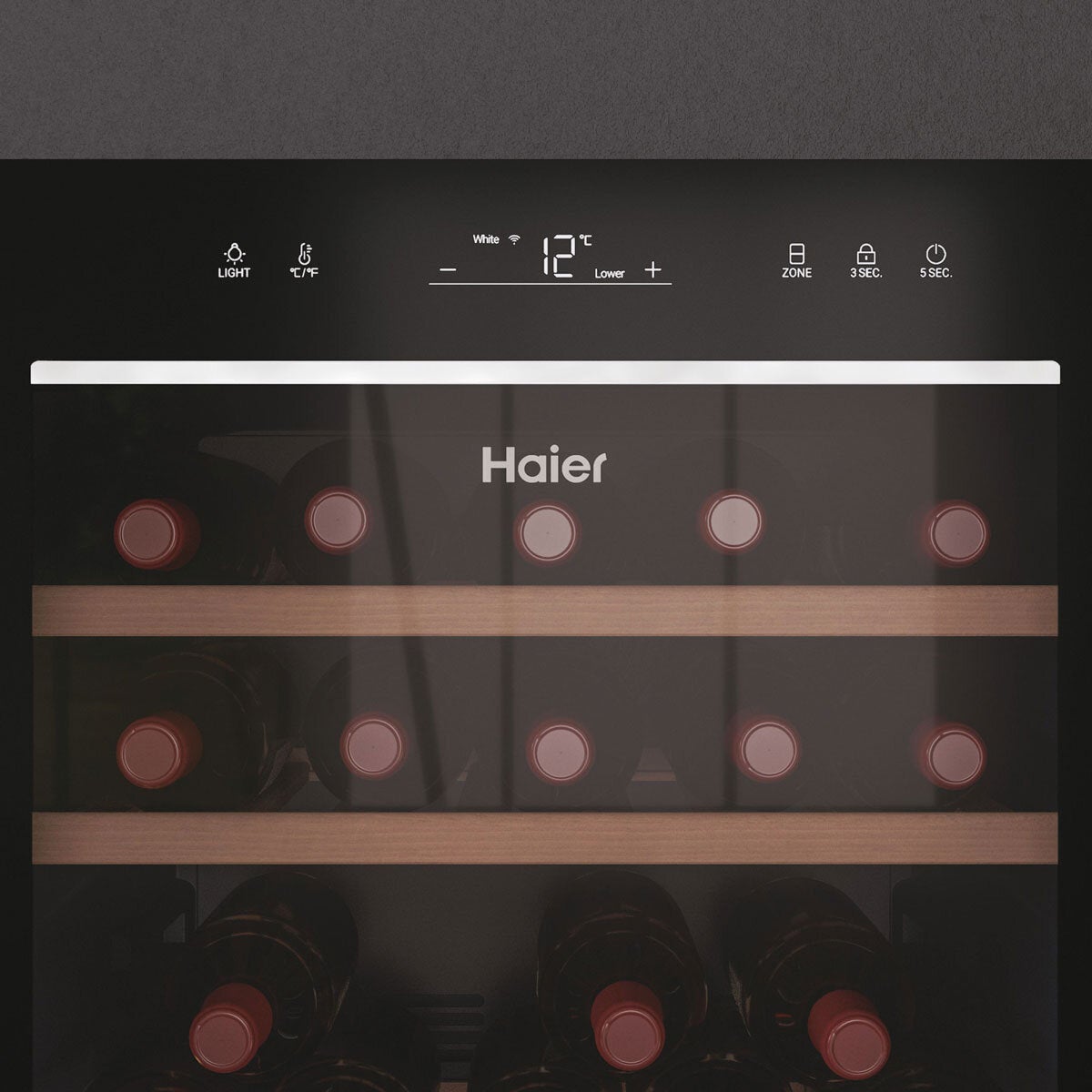 Haier HWS77GDAU1 77 Bottle Dual Zone Wine Cooler, G Rated in Black