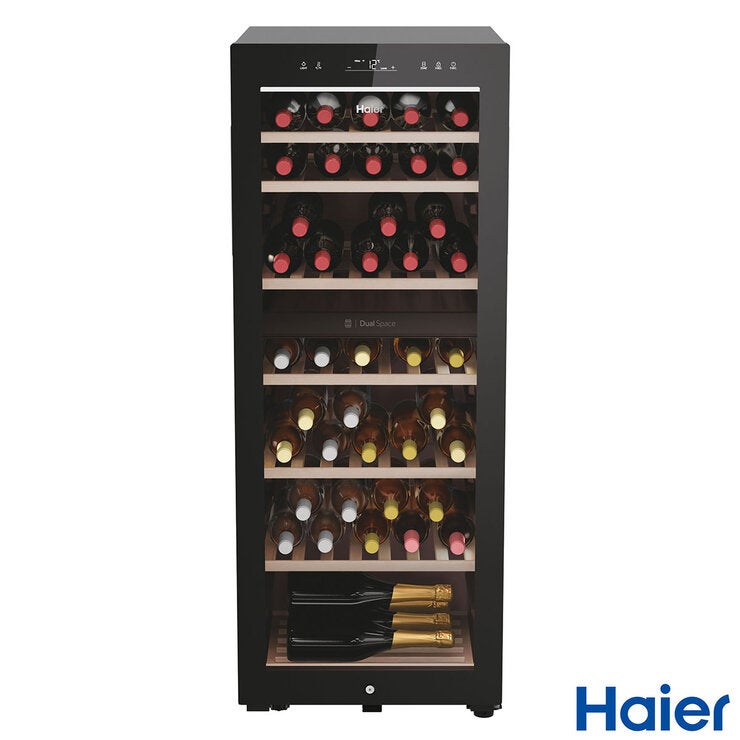 Haier HWS77GDAU1 77 Bottle Dual Zone Wine Cooler, G Rated in Black