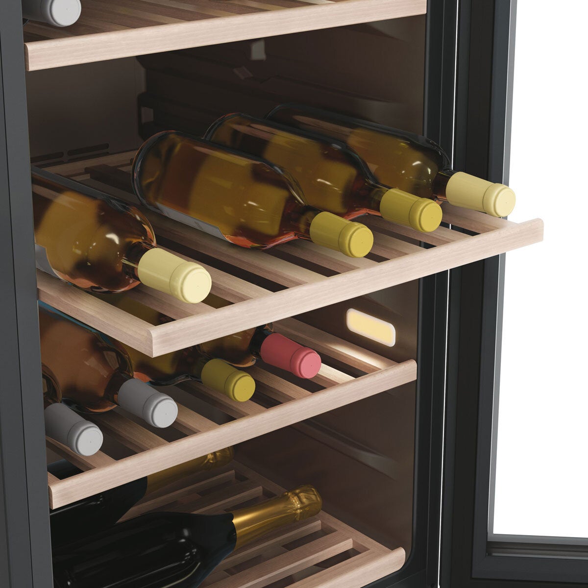 Haier HWS77GDAU1 77 Bottle Dual Zone Wine Cooler, G Rated in Black