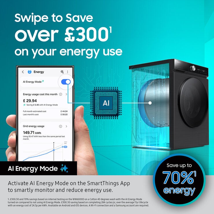 Samsung Series 7 WW90DB7U94GBU1, 9kg Smart Washing Machine, A Rated in Black
