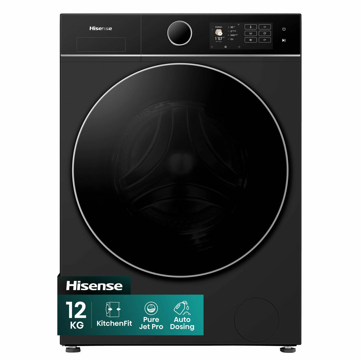 Hisense KitchenFit 5i Series WF5I1245BBR, 12kg Washing Machine, A Rated in Black