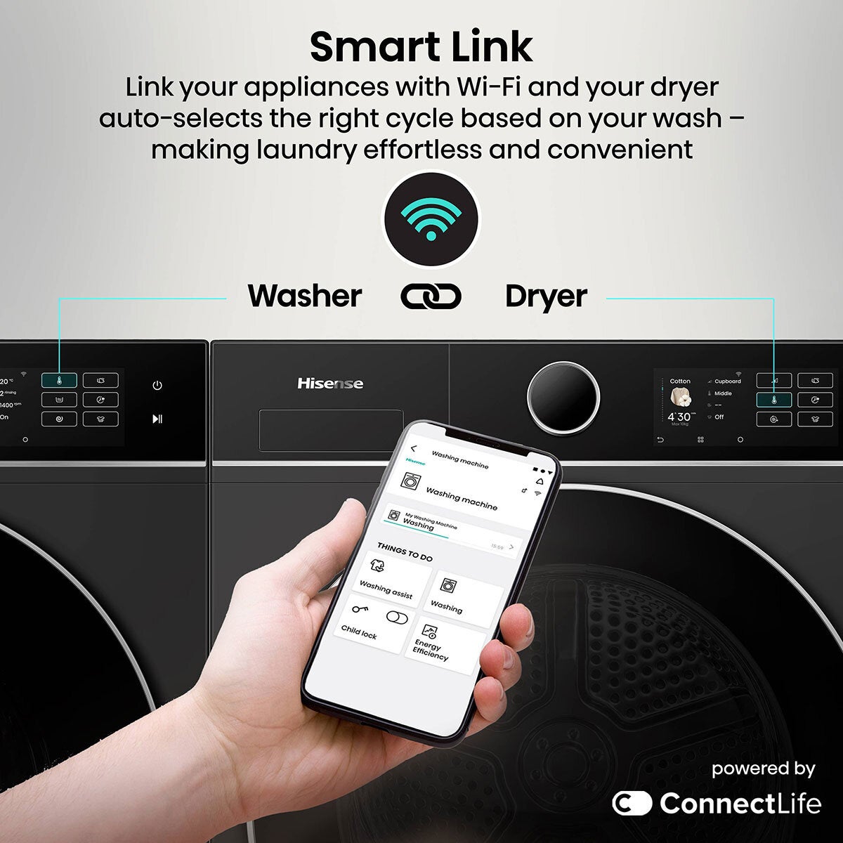 Hisense 5i Series DH5I104BBAB, 10kg Heat Pump Dryer, A+++ Rated in Black