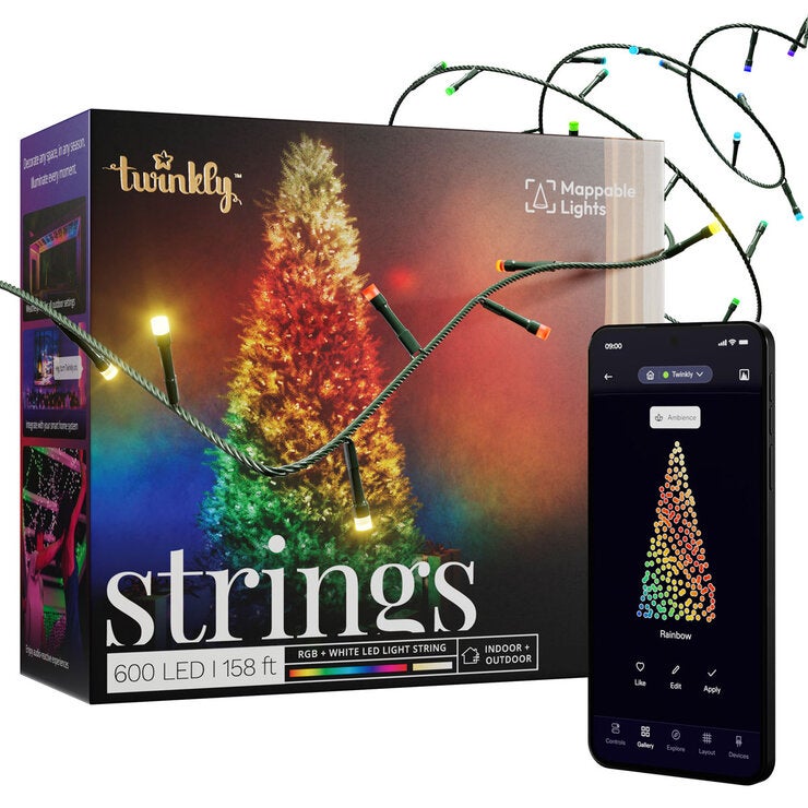 158ft (48m) Twinkly Generation II 600 App Controlled Multicolour + White Strings LED Lights