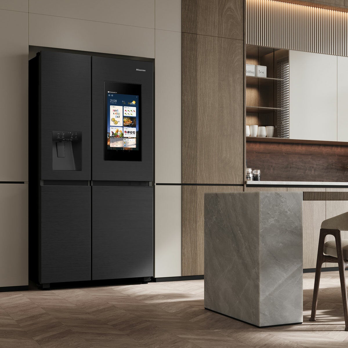 Hisense PureFlat Eclipse RS9P628GPFE, Plumbed Side By Side Fridge Freezer, E Rated In Dark Steel