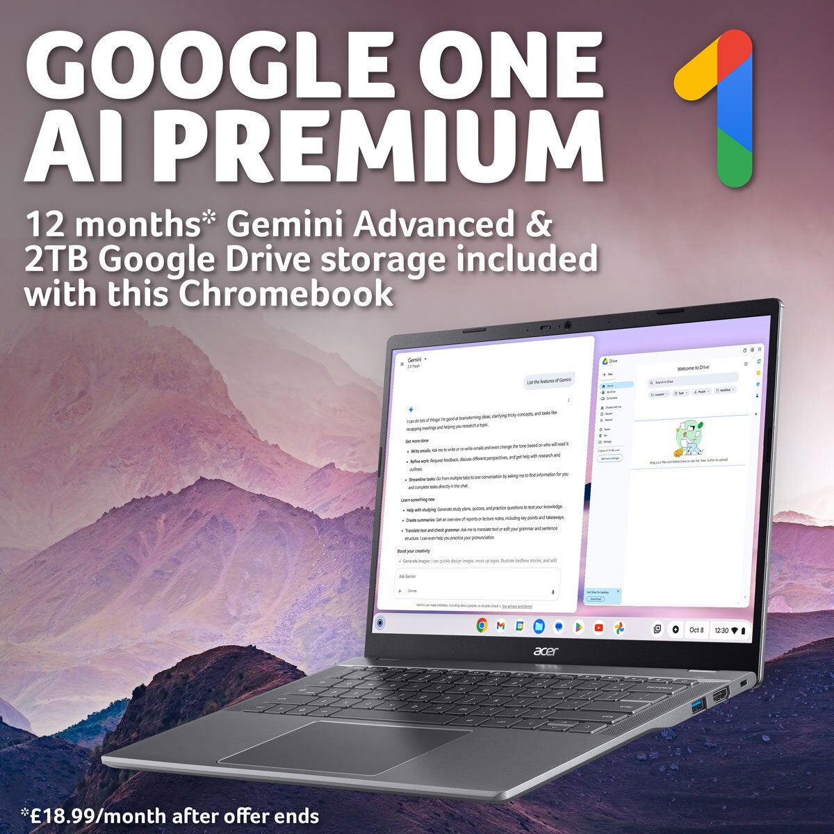 Acer Chromebook Plus 514, Intel Core i5, 8GB RAM, 256GB SSD, 14 Inch Laptop, NX.J5XEK.005