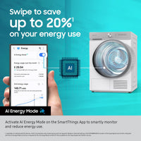 Samsung DV90F09F4SU1 9kg Heat Pump Tumble Dryer, A+++ Rated in Dark Steel