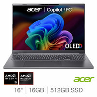 Acer Aspire 16 AI, Copilot+ PC, AMD Ryzen AI 5, 16GB RAM, 512GB SSD, 16 Inch OLED Laptop, NX.JP0EK.001