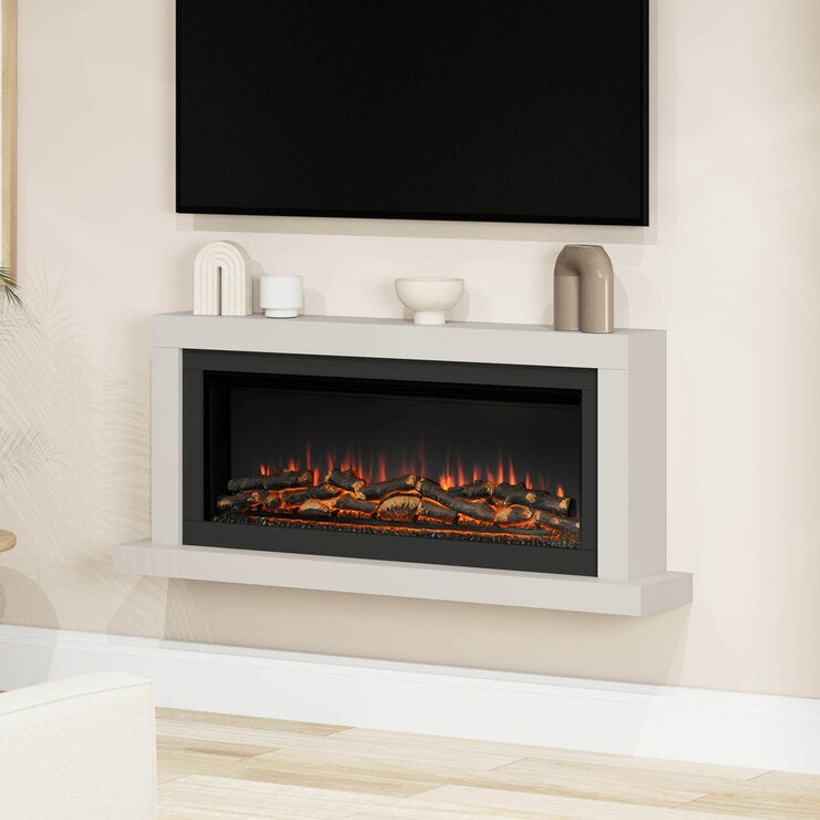 Flare Elyce Grande Wall Mounted Electric Fireplace in Cream, 2kW