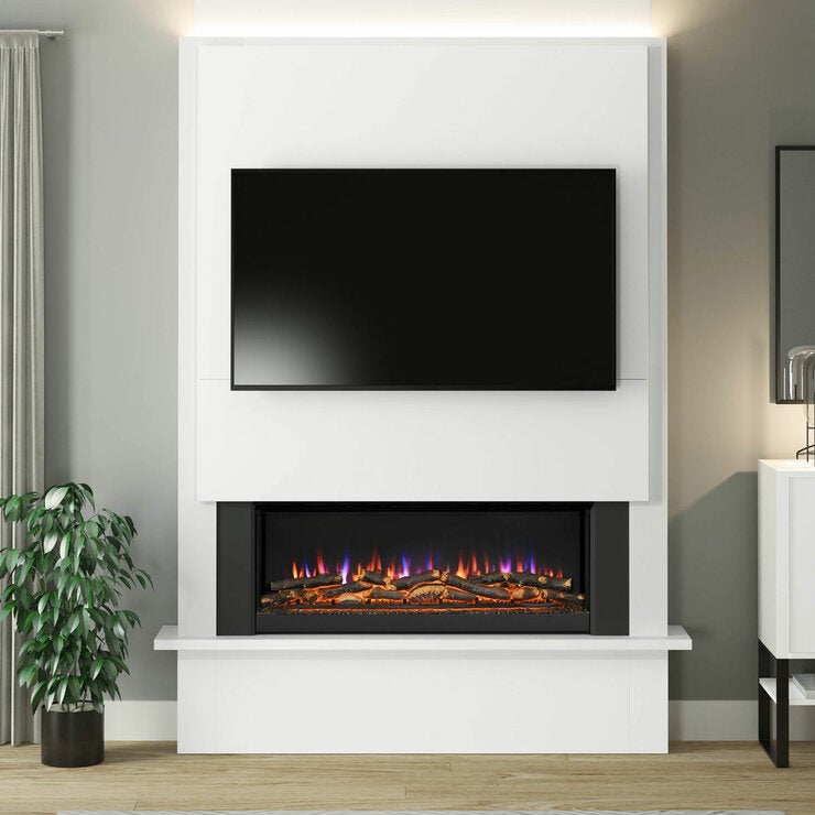 Flare Oxton Wall Mounted Chimney Breast Fireplace Suite in White, 2kW