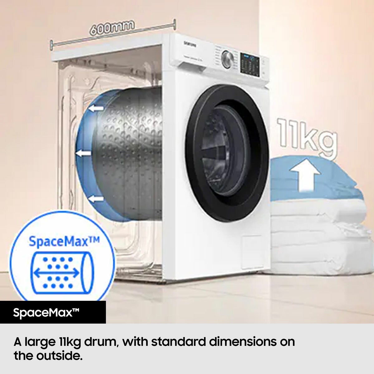 Samsung Series 8, SpaceMax WW11DB8B95GHU1 11kg Washing Machine, A Rated in White