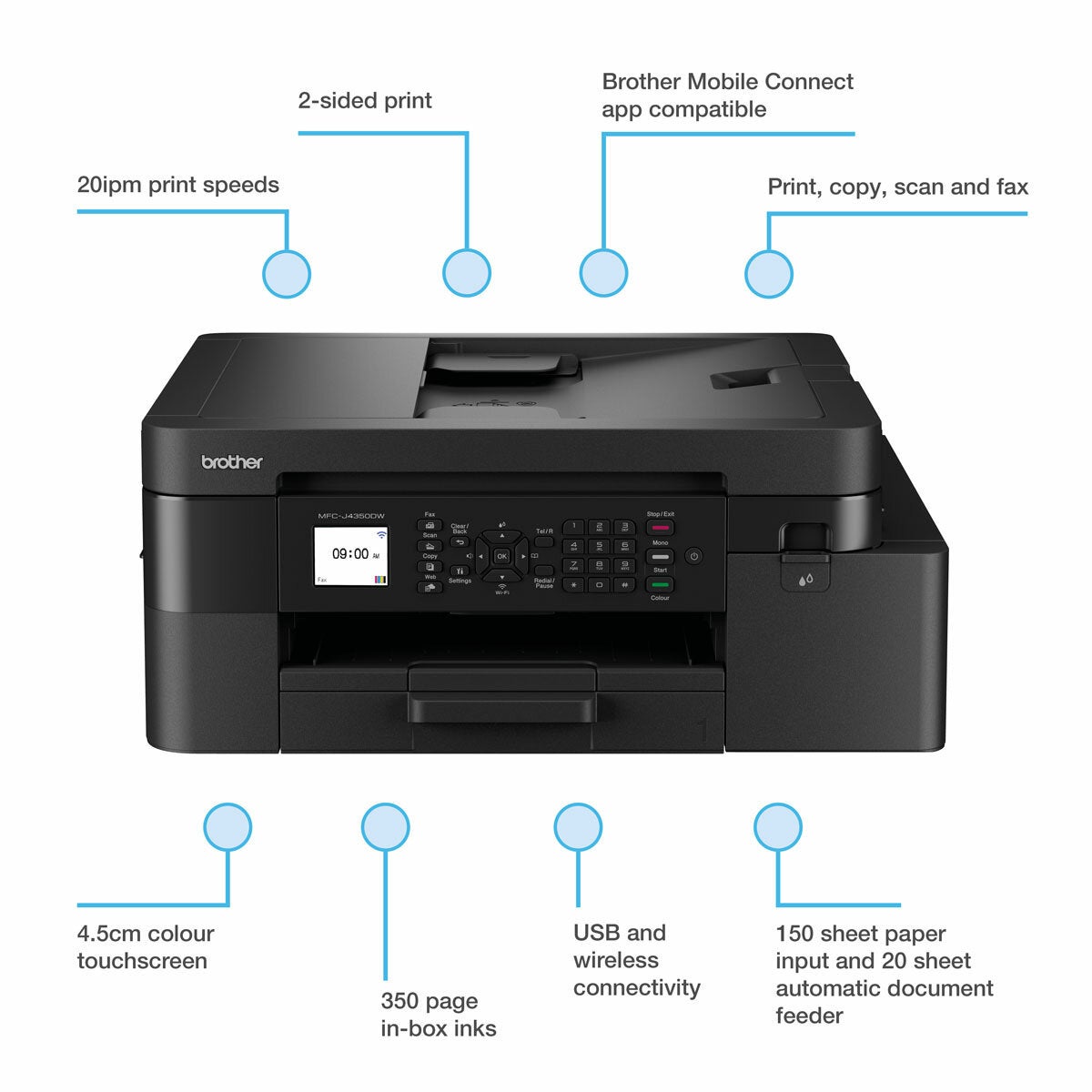 Brother All-in-One office inkjet colour printer, MFC-J4350DW