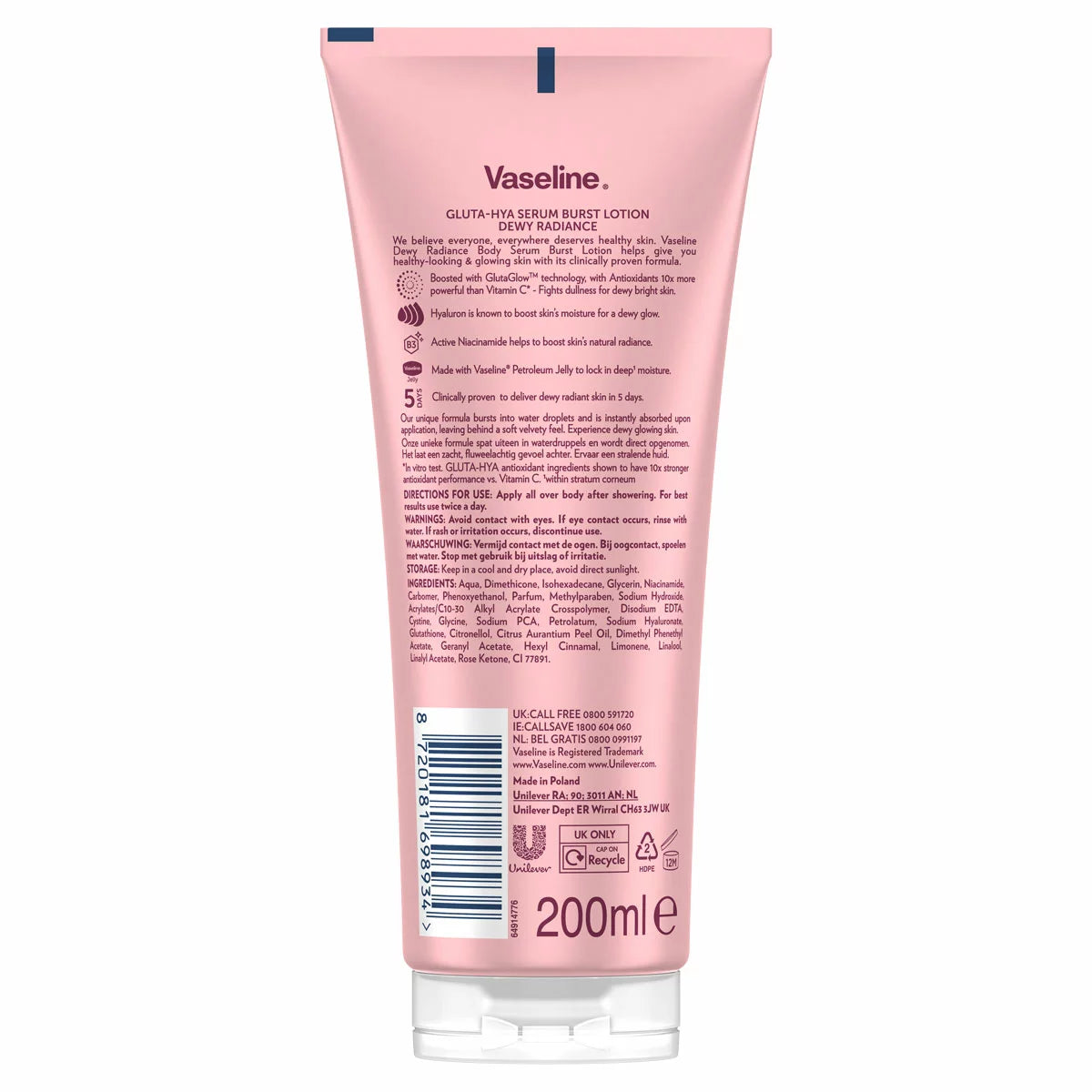 Vaseline Lotion Gluta Hya Serum Burst, 3x 200ml