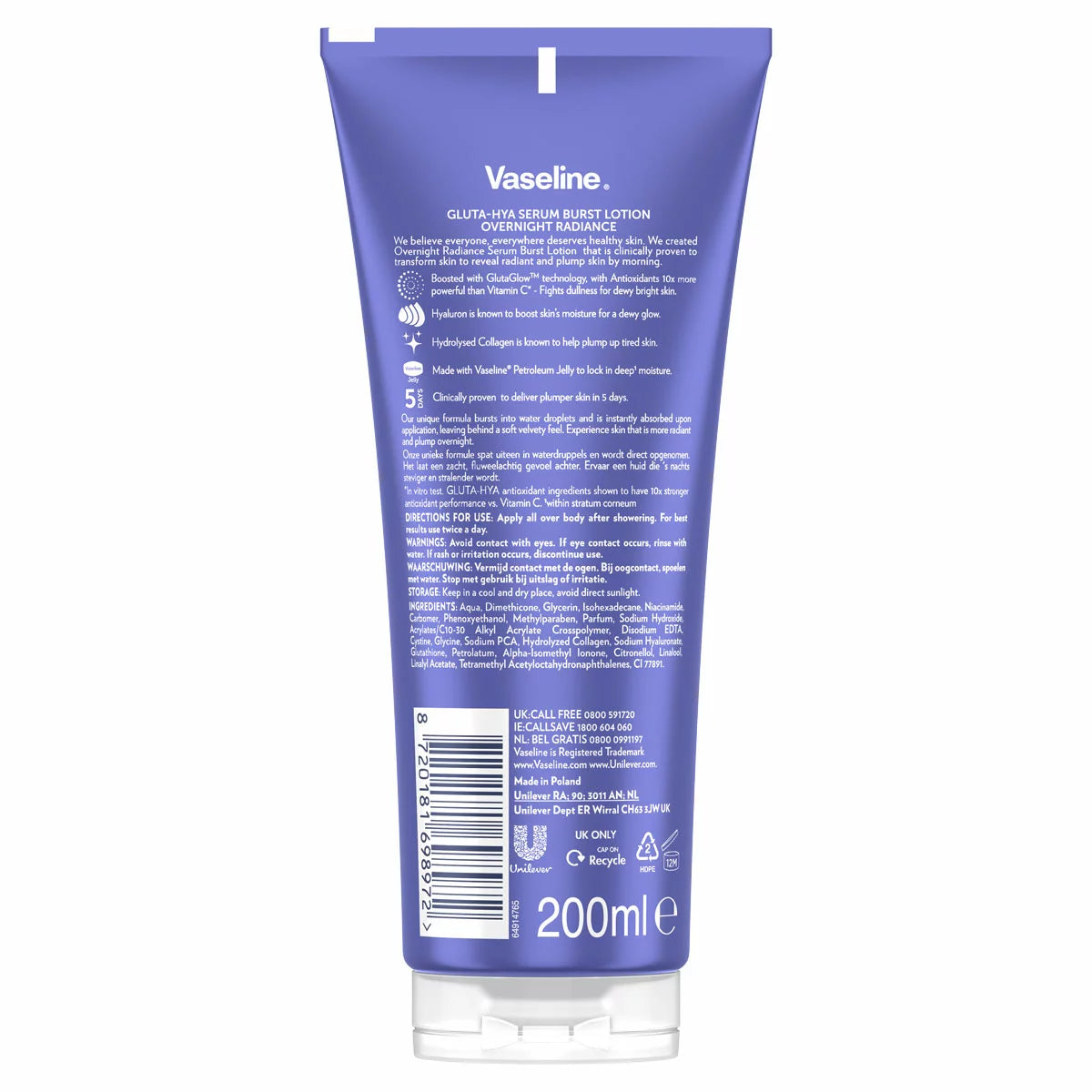 Vaseline Lotion Gluta Hya Serum Burst, 3x 200ml