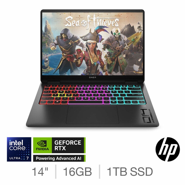 HP OMEN Transcend, Intel Core Ultra 7, 16GB RAM, 1TB SSD, NVIDIA GeForce RTX 5050, 14 Inch Gaming Laptop, 14-fb1001na