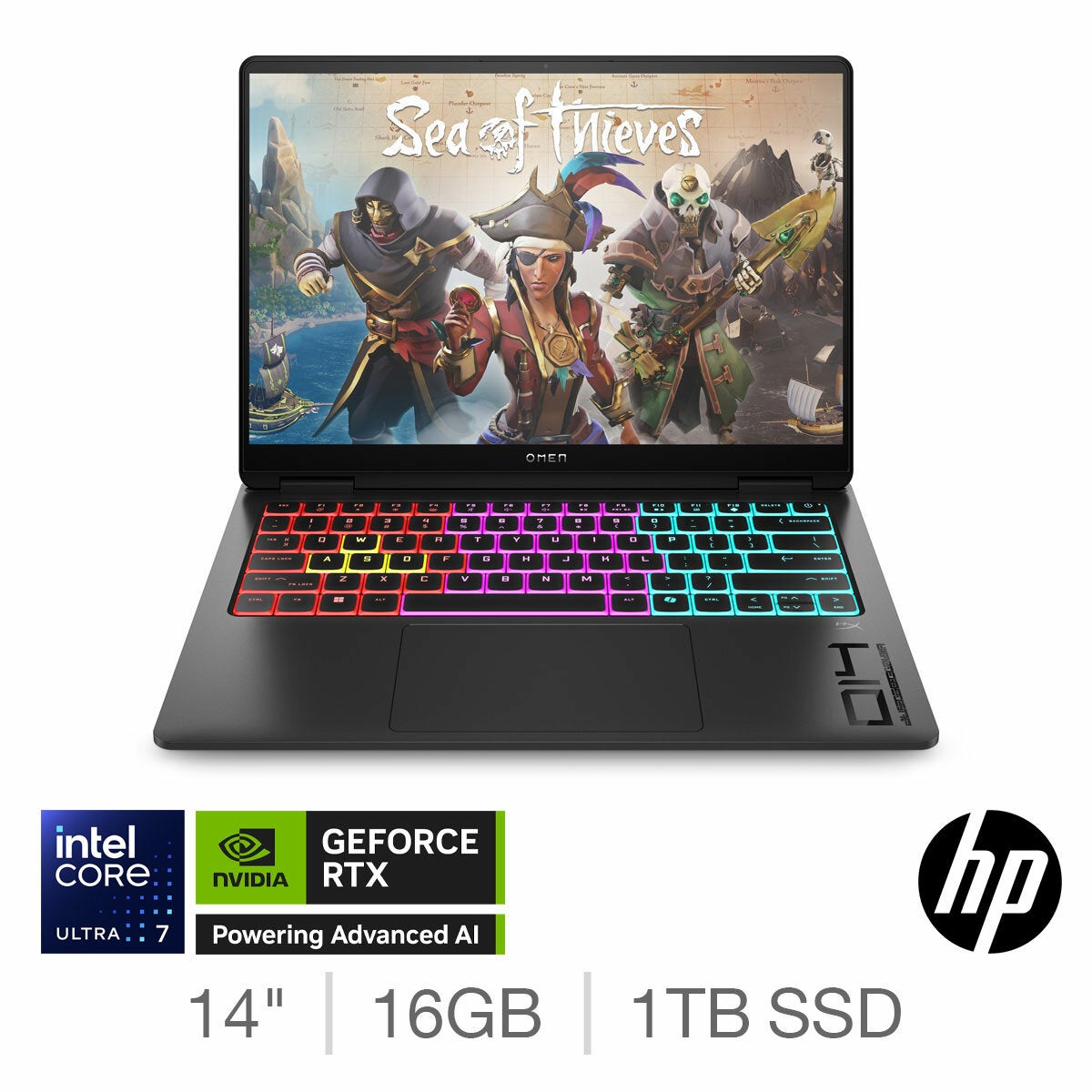 HP OMEN Transcend, Intel Core Ultra 7, 16GB RAM, 1TB SSD, NVIDIA GeForce RTX 5050, 14 Inch Gaming Laptop, 14-fb1001na