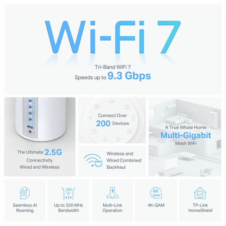 TP-Link Deco BE65 Tri-Band WiFi 7 Mesh System, BE9300