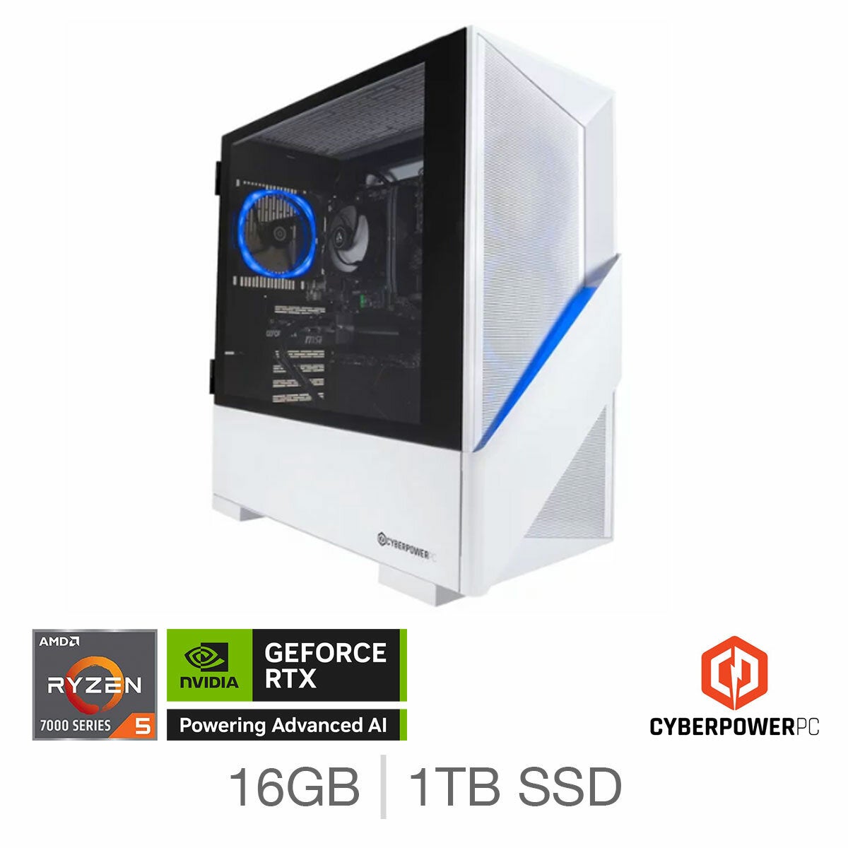 CyberPower, AMD Ryzen 5, 16GB RAM, 1TB SSD, NVIDIA GeForce RTX 5060, Gaming Desktop PC