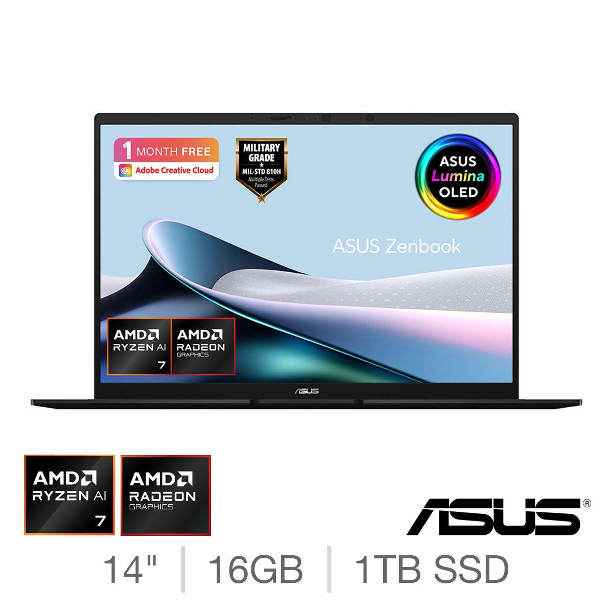 ASUS Zenbook Copilot+ PC, AMD Ryzen AI 7, 16GB RAM, 1TB SSD, 14 Inch OLED Laptop, UM3406GA-QD004W
