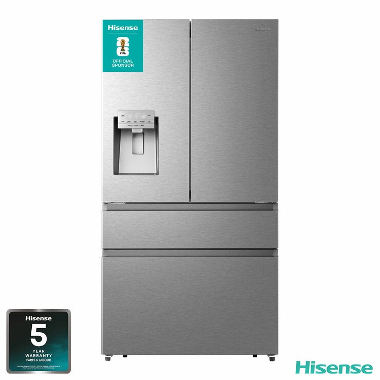 Hisense RF728N4SASE, Multidoor W3 with Non Plumbed Water and Ice Dispenser, E Rated in Stainless Steel