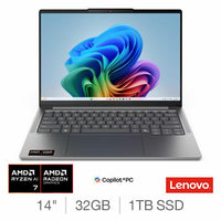 Lenovo IdeaPad Pro 5 14AGP11 Copilot+PC, AMD Ryzen AI 7, 32GB RAM, 1TB SSD, 14 Inch OLED Laptop, 83SG000GUK