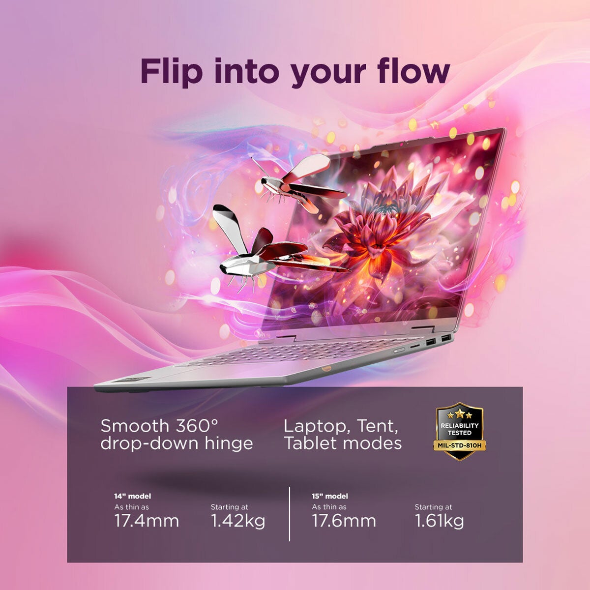 Lenovo IdeaPad 5 14AGP11 Copilot+ PC, AMD Ryzen 5 AI, 16GB RAM, 512GB SSD, 14 Inch Convertible 2 in 1 Laptop, 83UH000UUK