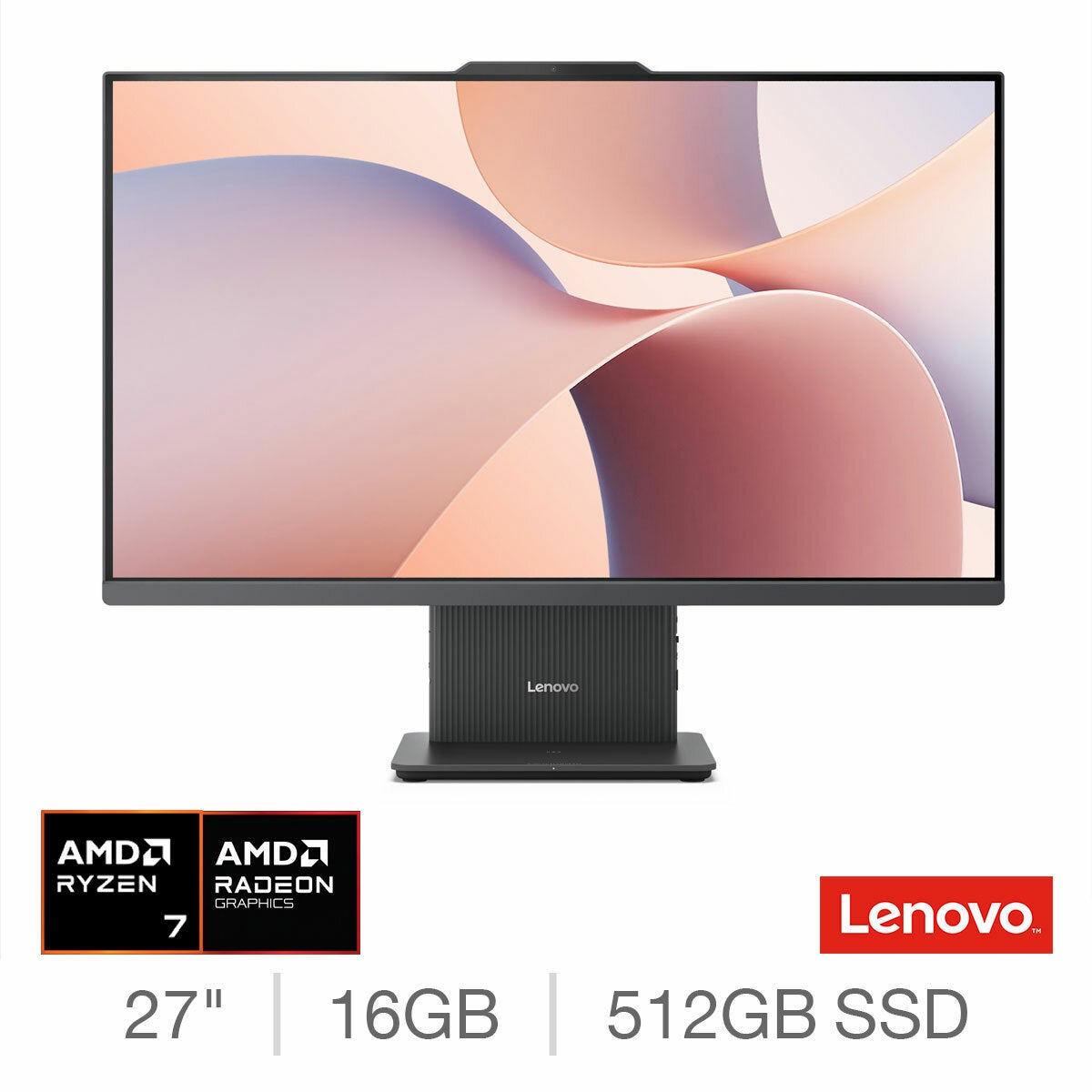 Lenovo IdeaCentre, AMD Ryzen 7, 16GB, 512GB SSD, 27 inch All In One Desktop, F0HQ0088UK